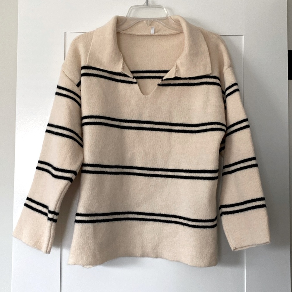 Oversized Striped Collared Sweater - Size Small